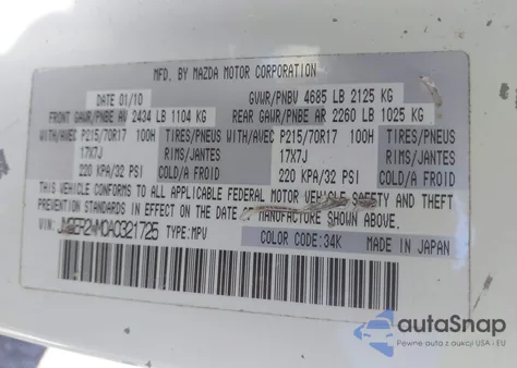 2010 Mazda Cx-7 I Sv from USA, damaged, VIN JM3ER2WM0A0321725